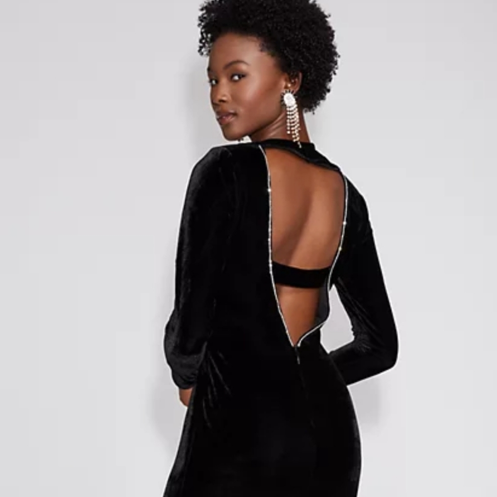 BLACK VELVET SHEATH DRESS - GABRIELLE UNION - Picture 2 of 6